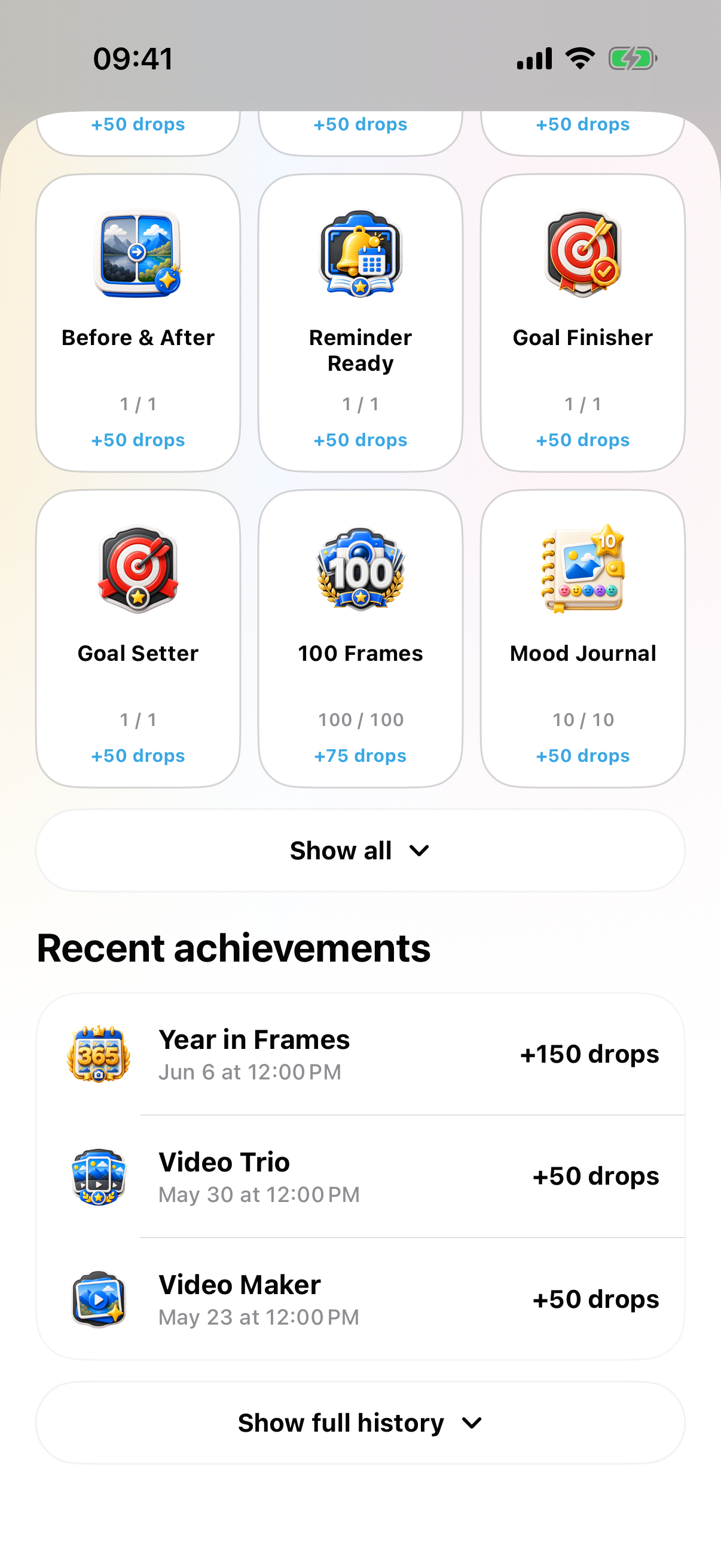 PhotoDays achievement collection and recent rewards