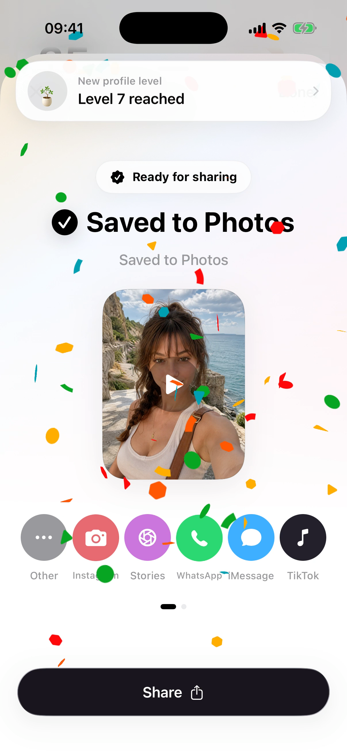 PhotoDays share sheet after saving a progress film